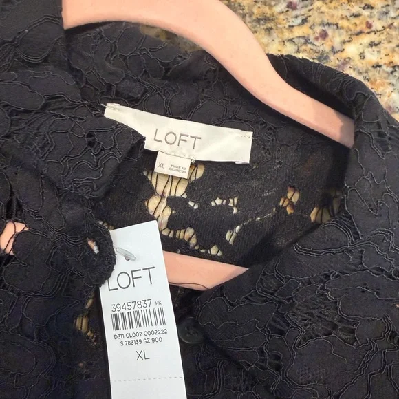 LOFT Black Lace Button-Up Blouse - Picture 4 of 6